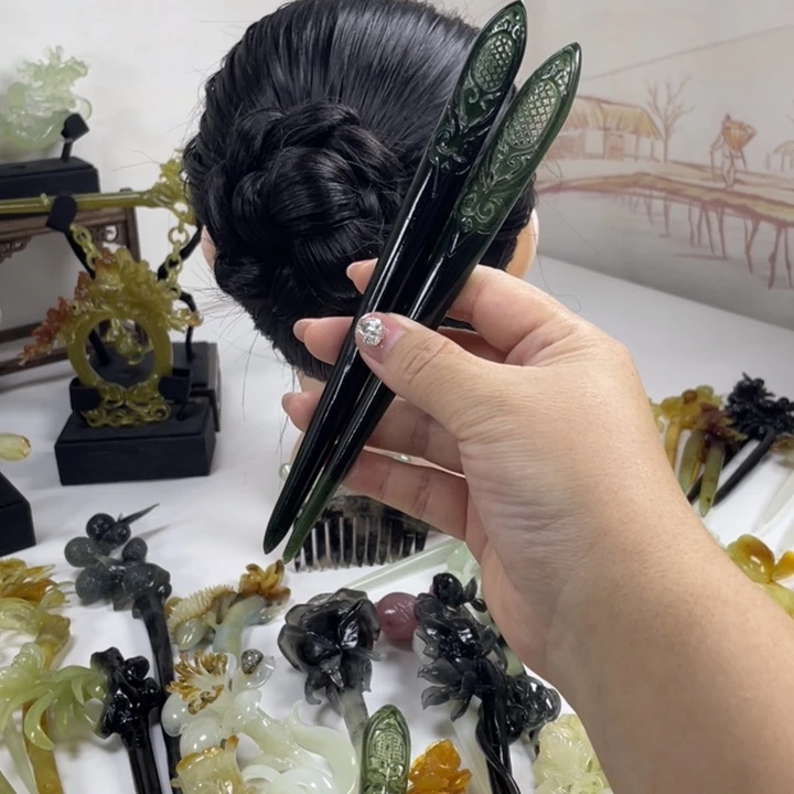 纠***憨未镶嵌岫玉发簪发簪