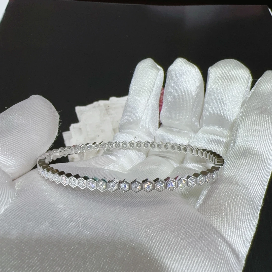 莫桑石 铂金Pt950白金镶嵌满钻莫桑石蜂巢手镯男女款经典百搭时N