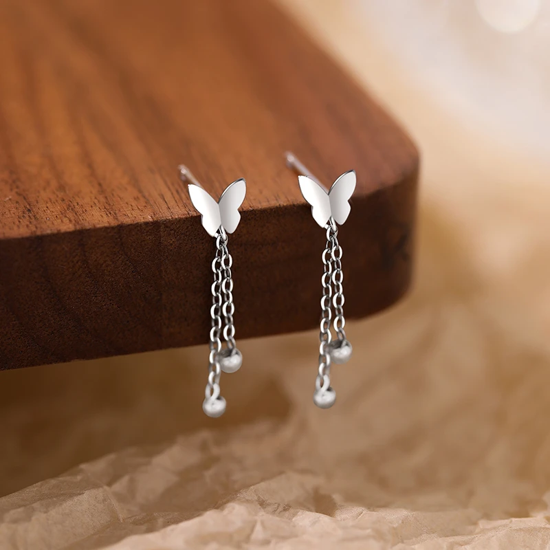 言若银匠 足银耳饰 纯银耳钉女简约古风气质蝴蝶百搭养耳洞ED37