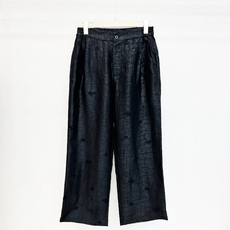 【阿邦香云纱】新中式提花100%桑蚕丝直筒裤老料裤子女外穿九分长裤