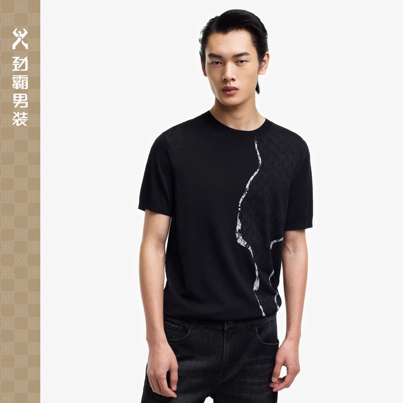 【劲霸针织短袖】kb印花老钱风水墨花卉冰感丝棉T恤|FTTE2313