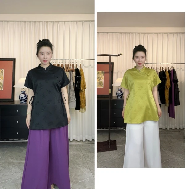 艺琳定制【听•风】胖mm国风斜襟收腰两件套清凉舒适遮肉