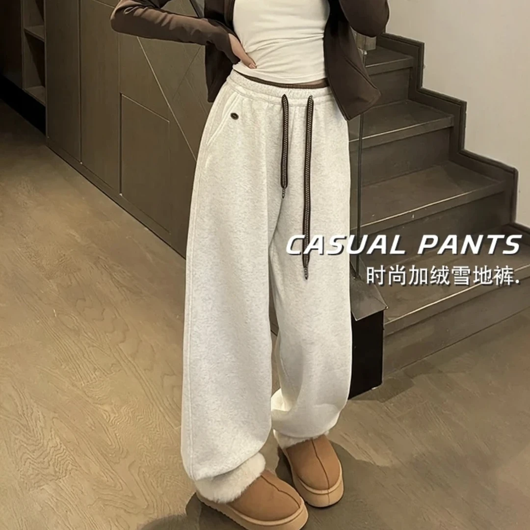【运补】【清】韩版加绒束脚卫裤2024冬季女装显瘦休闲裤运动裤卫裤
