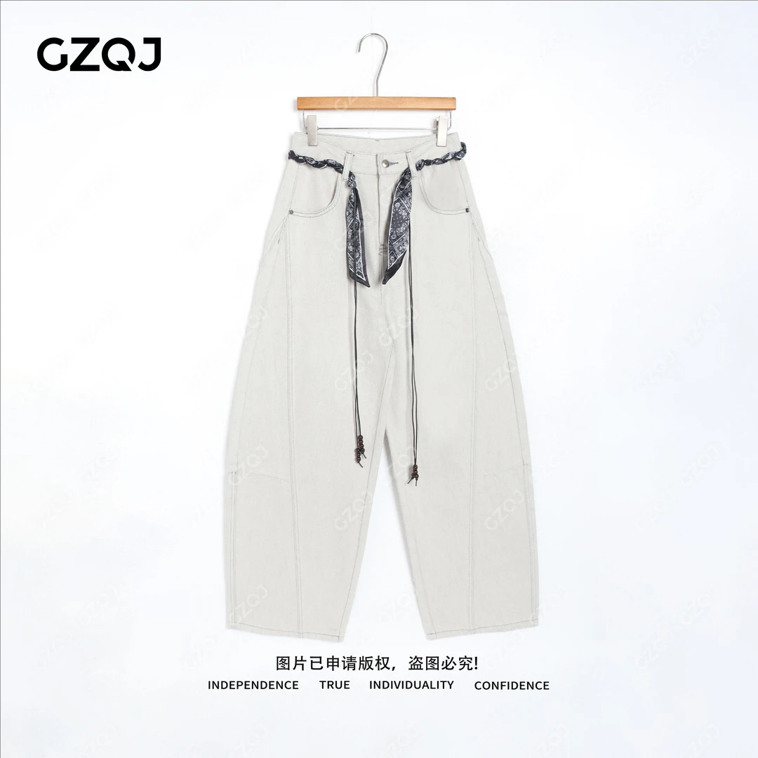 老琴私服【牛仔遐想】 设计感慵懒风丝巾腰带弯刀牛仔裤秋季78069