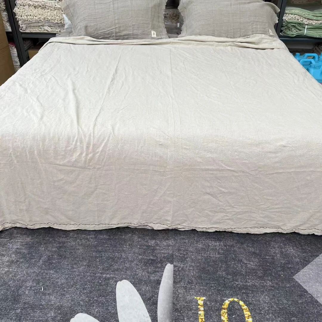 《蓝调》100%汉麻手绣床单睡单 小盖毯 透气吸汗舒适