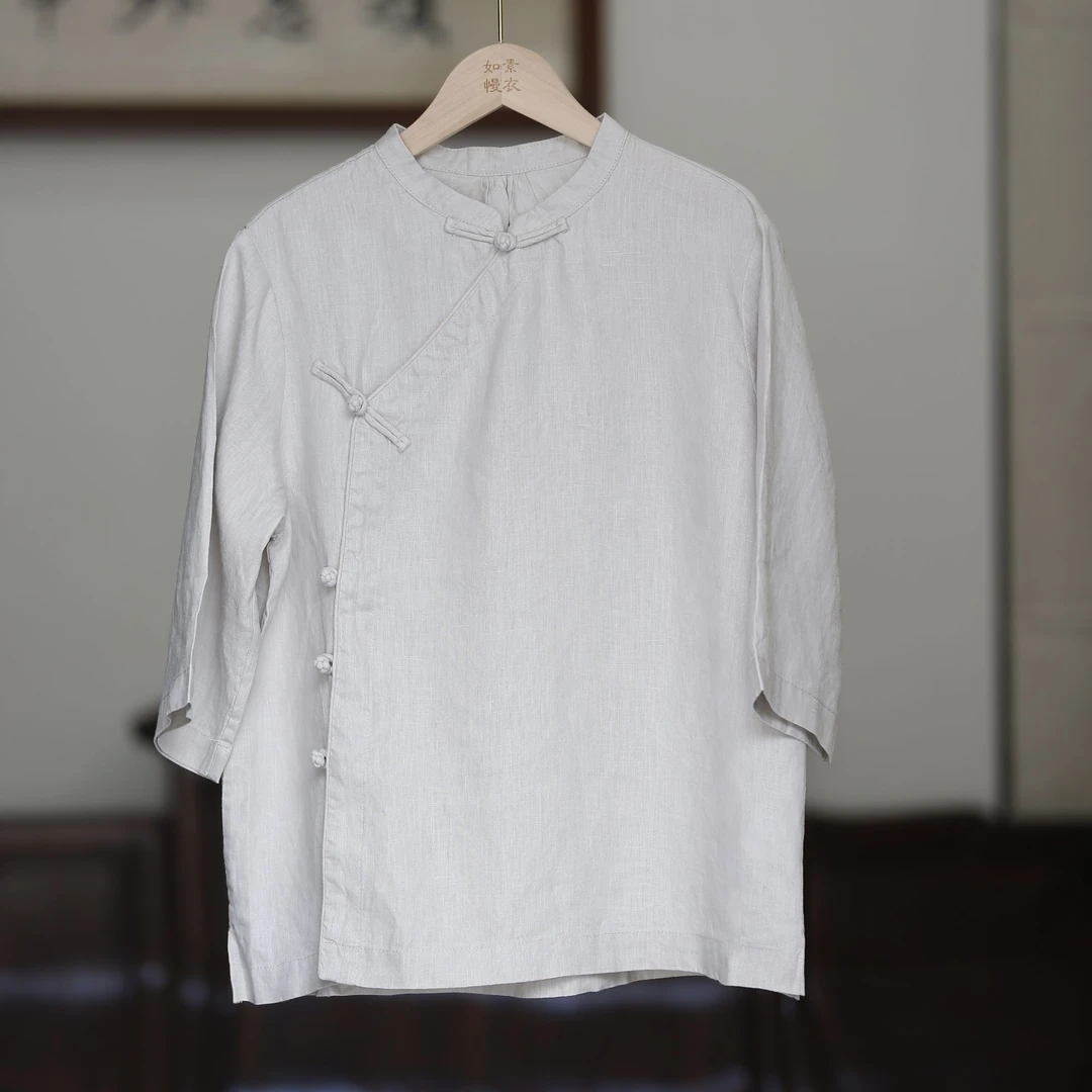 如素慢衣汉麻复古夏季斜襟衬衫36467
