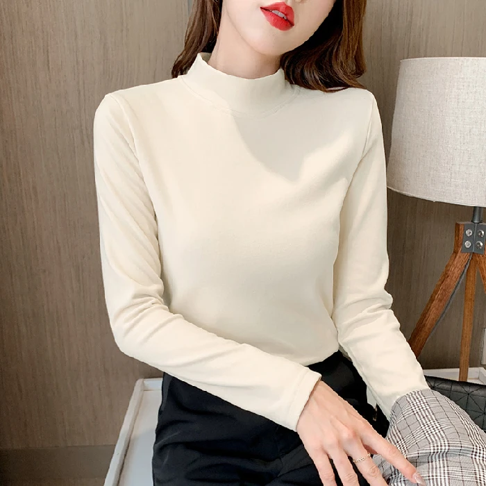 秋冬加绒加厚双面德绒打底衫女洋气立领内搭外穿百搭长袖T恤韩版