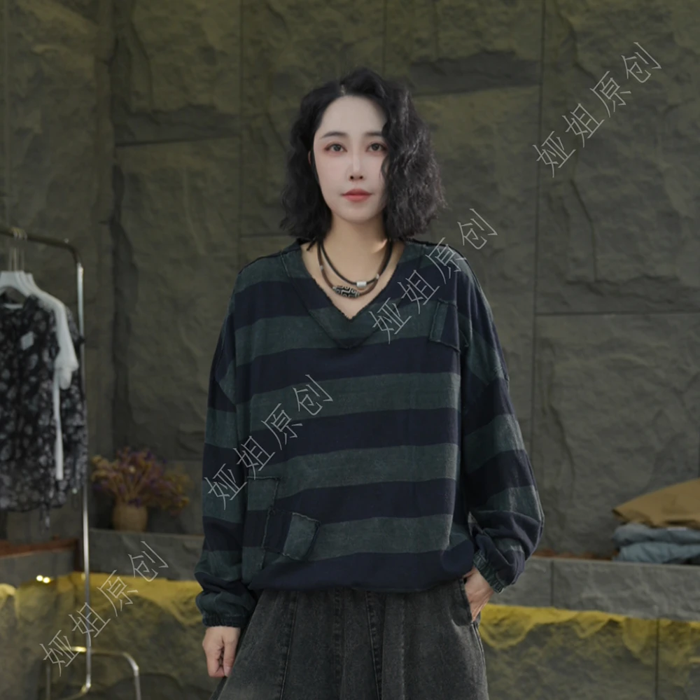 G40 秋季新款长袖V领卫衣慵懒风女装宽松休闲长袖大版秋款