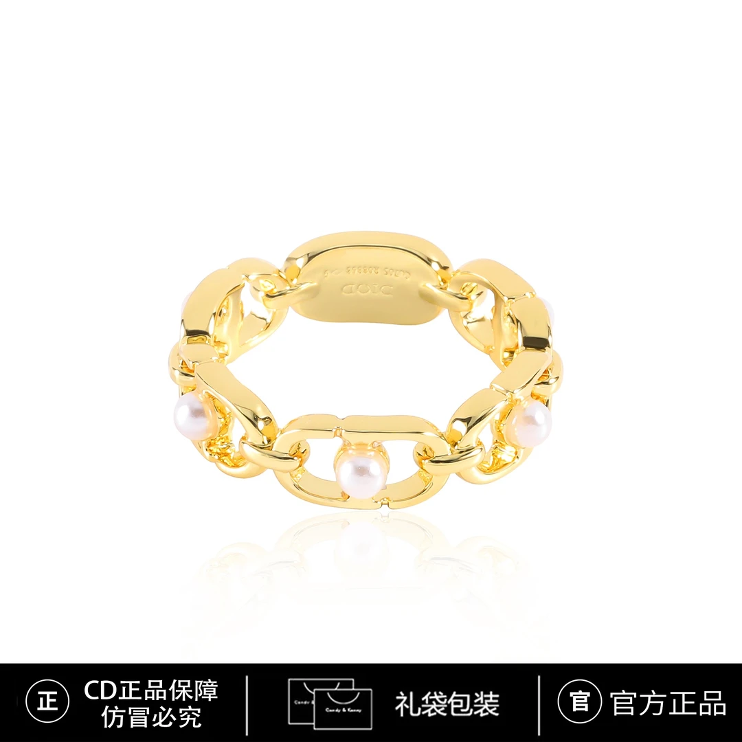 铜合金仿珍珠戒指 CD气质轻奢时尚小众个性金色ins戒指3909