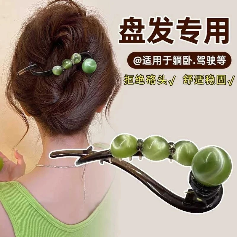 夏天简约随手盘发一字扭扭夹珠珠水钻发夹女~2025女款云朵碎发夹