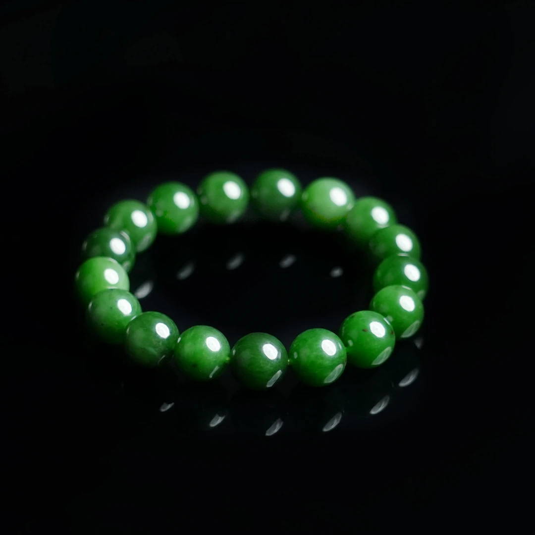 V姐|稀缺|和田玉俄碧玉“点”红皮圆珠手串 11mm-HL12296