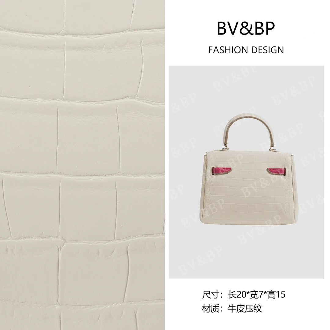 压纹斜挎包手提款纹托特包证件位通勤斜跨bv6001冰川白拼玫瑰粉