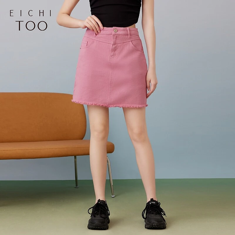 A爱居兔夏季新款裙摆毛边设计感牛仔半身裙短裙EQDNJ2P009A