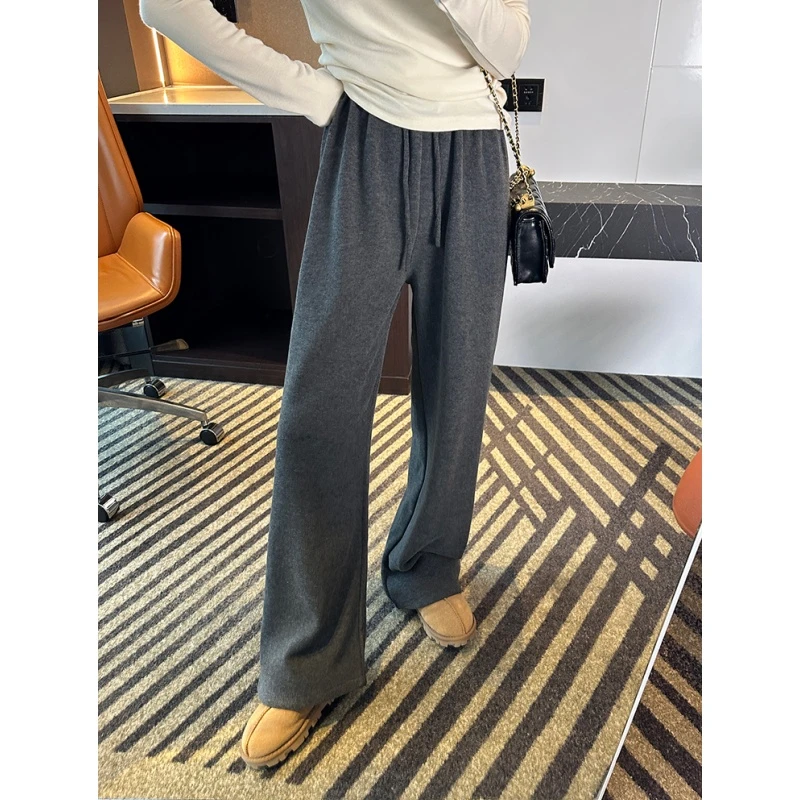 慵懒风加厚绒窄版直筒休闲裤2025秋冬新款梨形显瘦保暖宽松糯米裤