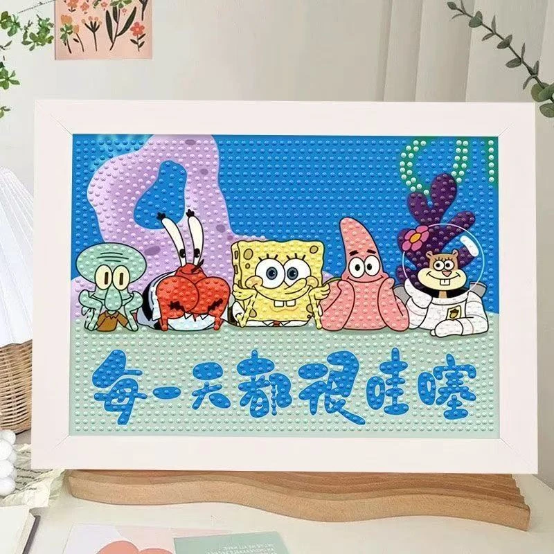 新款海绵宝宝钻石画点钻贴画章鱼哥礼物钻石贴画蟹老板