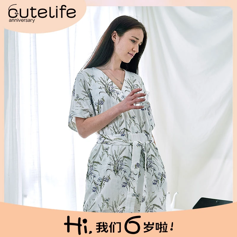 CUTELIF女士家居裙竹棉夏季短袖休闲亲子印花舒适宽松