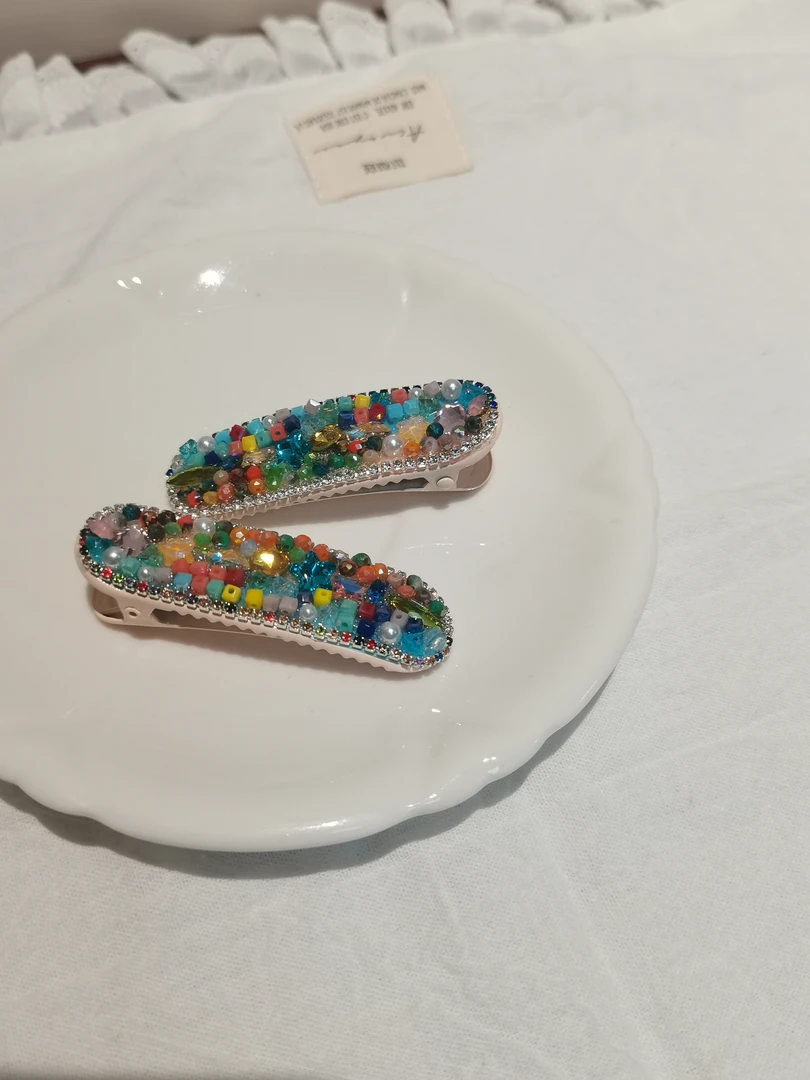 0620新款日韩女瑞丽风彩色串珠水晶发夹时尚少女