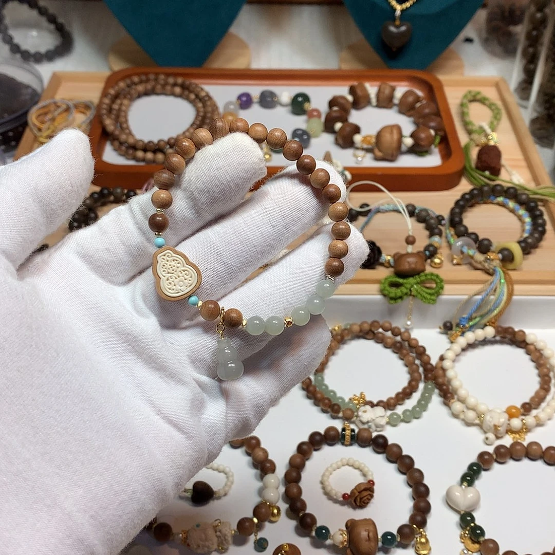 用***2檀香木手串/手链老料黑肉虎皮横纹0.6葫芦手串