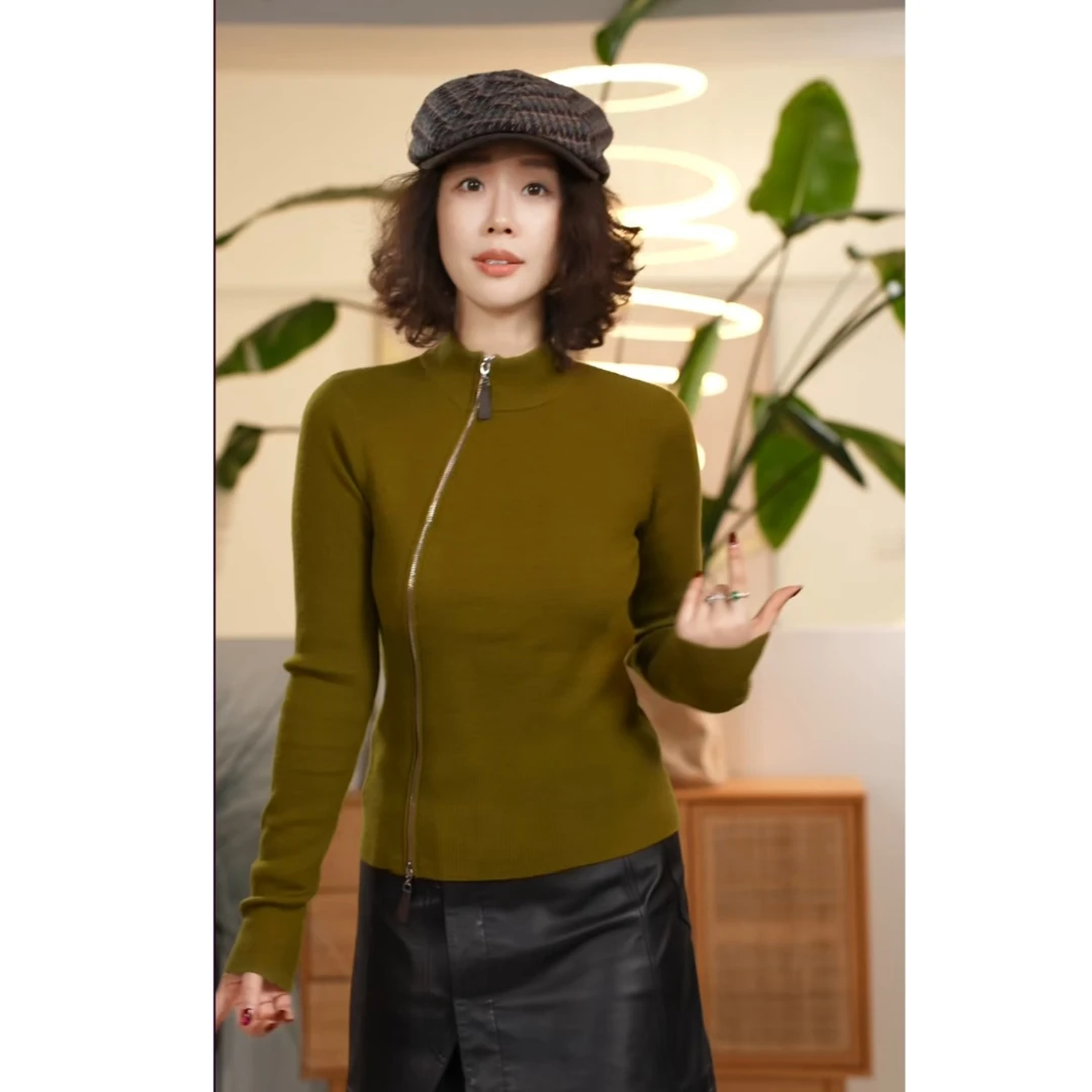 Y【叭哒不惑】 香榭 羊毛极简风拉链针织开衫女显瘦百搭上衣