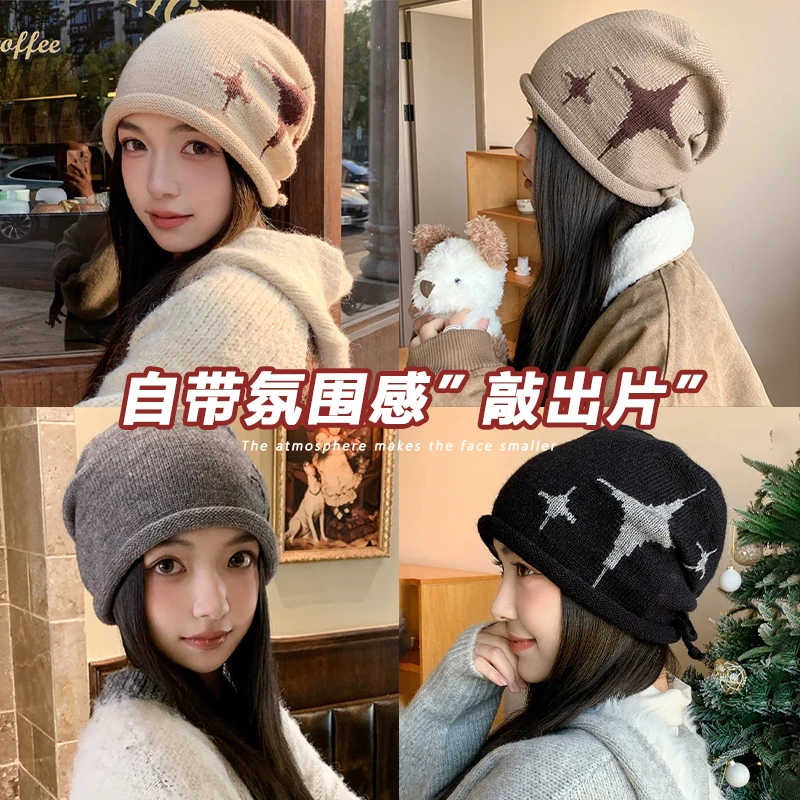 2025新款冷帽大头围显脸小时尚百搭毛线帽户外出行保暖针织帽子