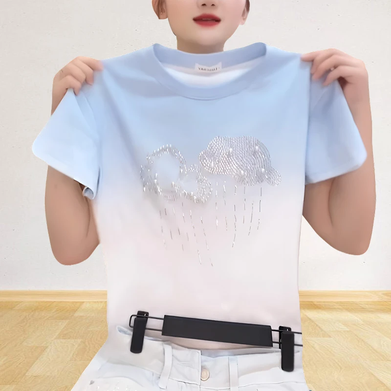 韩版个性渐变色趣味短袖T恤设计感夏季纯棉上衣时尚独特漂亮小衫