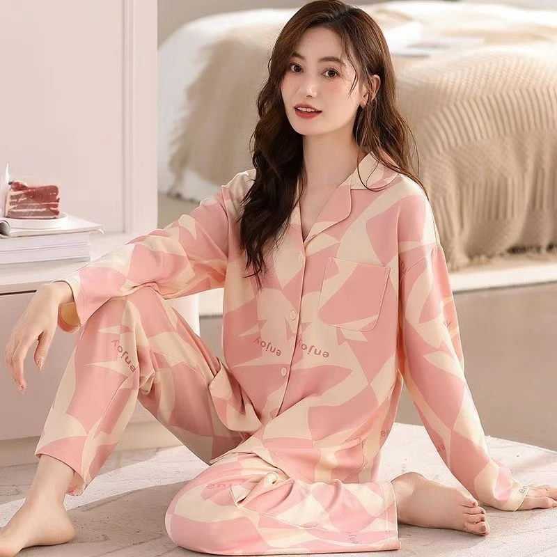 2025新款春秋长袖长裤开衫翻领甜美卡通休闲家居服女士宽松套装