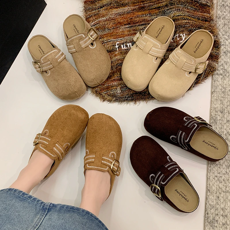 复古内增高勃肯拖鞋女2026春季新款一脚蹬包头半拖厚底懒人拖