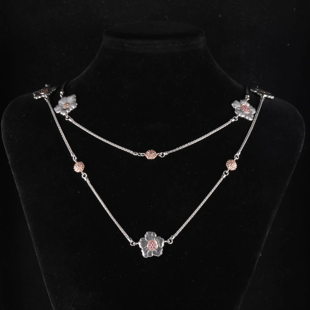 99新 BUCCELLATI/布契拉提 小花柳 BLOSSOMS粉色蓝宝石项链