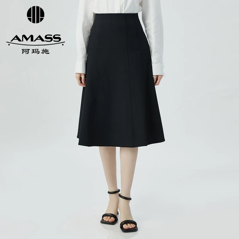 AMASS/阿玛施新款中腰显瘦简约高气质优雅长款半身伞裙5200406