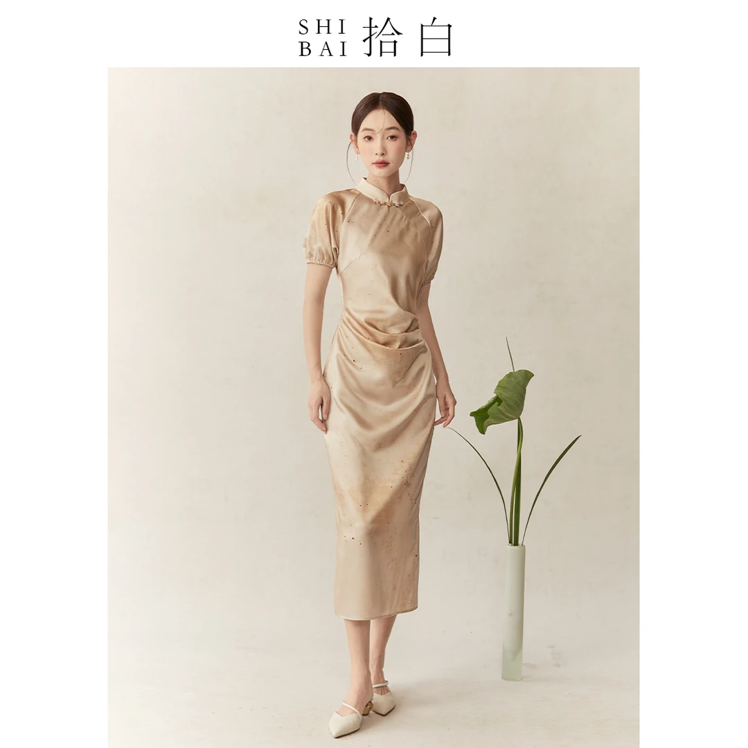 拾白新中式改良旗袍日常通勤修身高端气质原创国风连衣裙SU4120