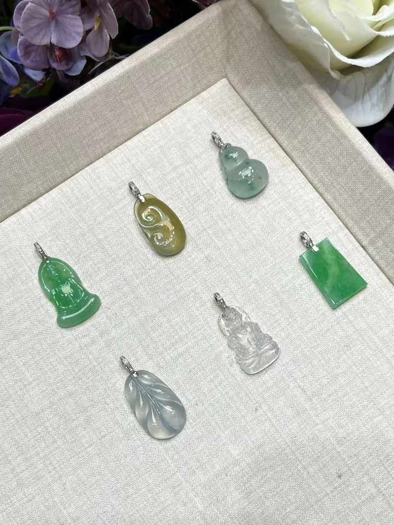 【云中意彩虹盘】18K金镶嵌翡翠吊坠-多样性发货一件hyj-019