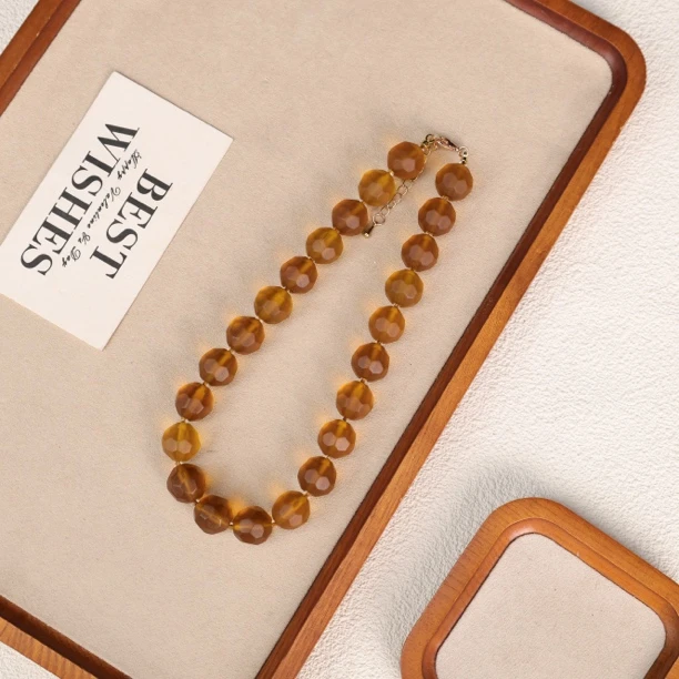 LZ4965琥珀流光色切面磨砂满串琉璃项链