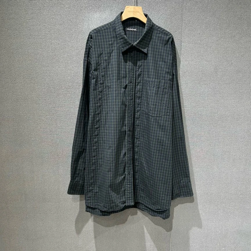 99新 Balenciaga/巴黎世家 （pm）刺绣logo格纹衬衫 40码/9192