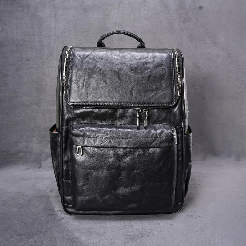 OL/轻奢 男士复古手抓纹头层牛皮双肩包通勤风（尺寸长31高41宽14）