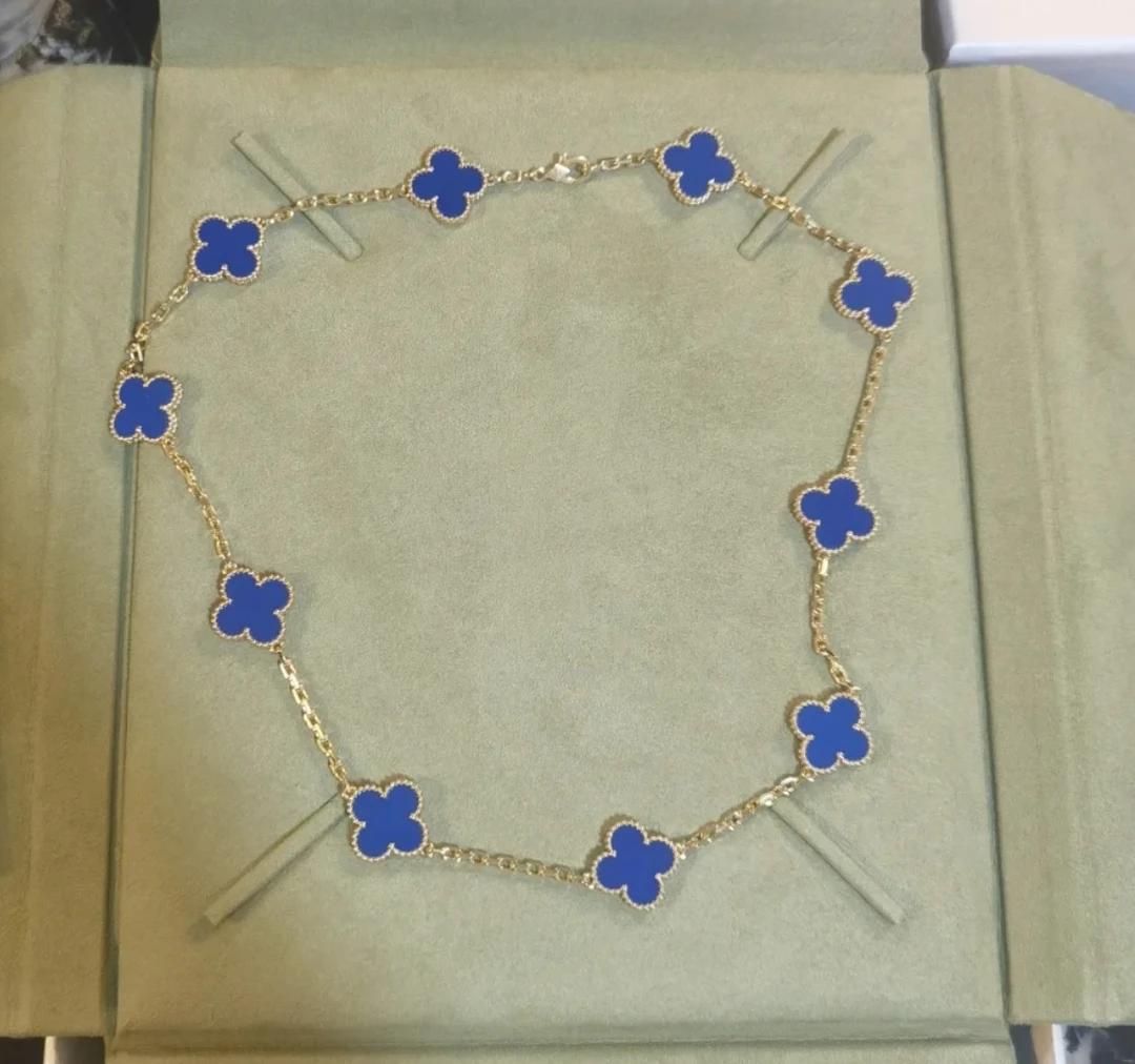 【安朵朵】18k金蓝色十花项链 重金 24g左右