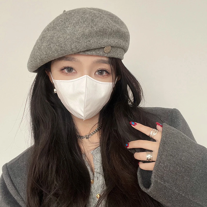 羊毛呢大头围贝雷帽子女款秋冬季新款韩版网红显脸小保暖画 家帽