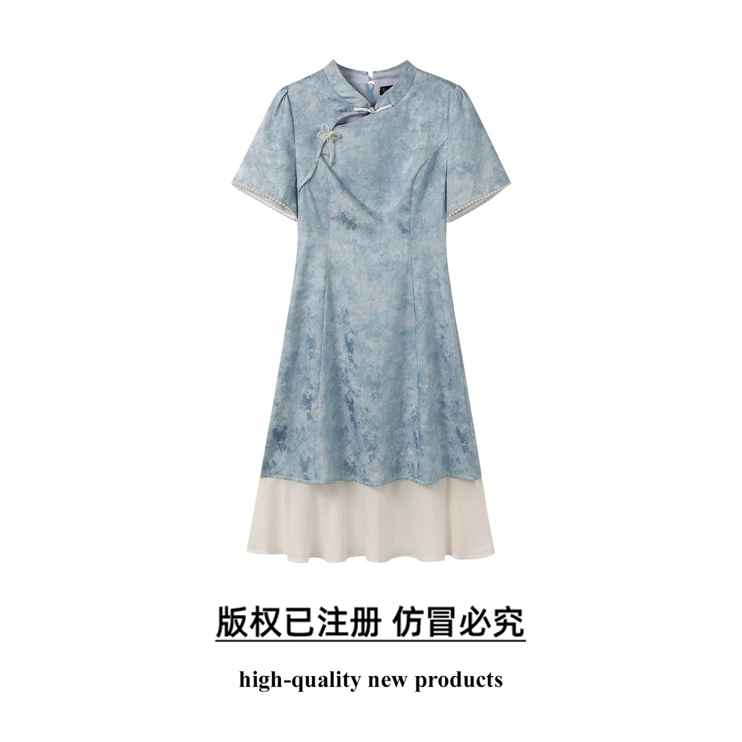 奢姿大码女装2025夏季新款胖妹妹新中式国风改良拼接气质连衣裙