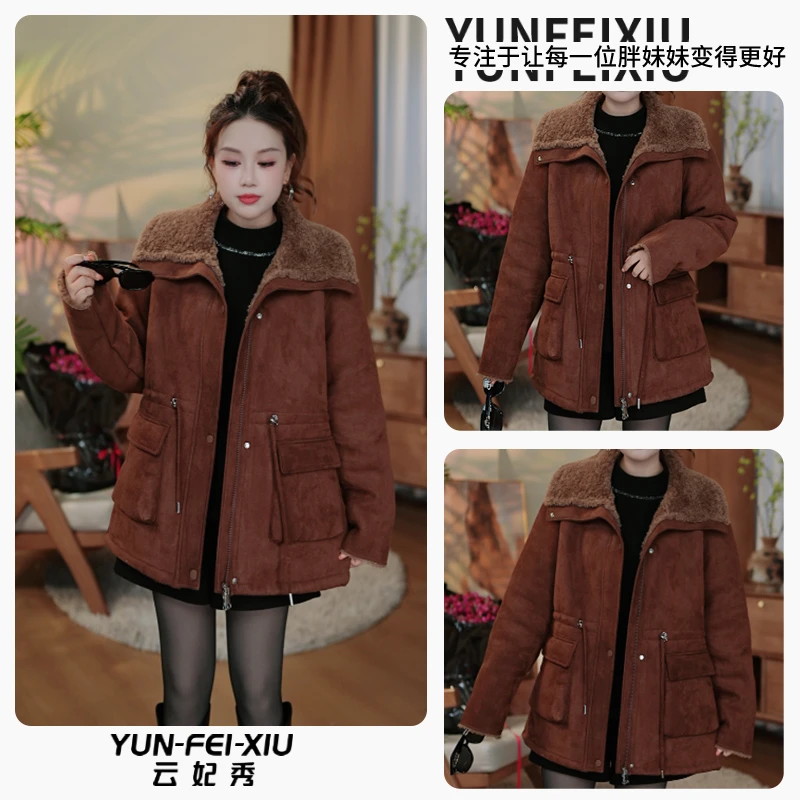 云妃秀大码女装外套时尚日常胖妹妹显瘦宽松减龄毛呢外套冬77238