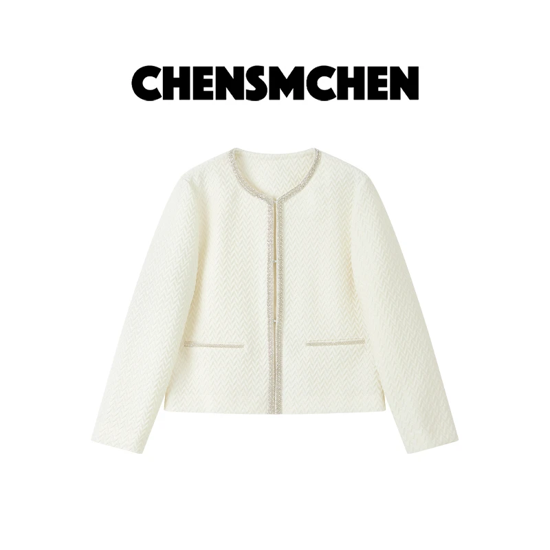 CHENSMCHEN 绵羊毛小香风提花外套女秋季精致气质上衣CSW7456MX