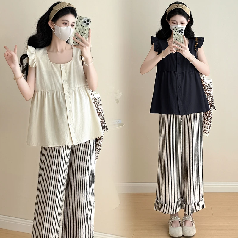 孕妇套装夏2025新款条纹两件套宽松时尚洋气时髦休闲小个子夏装女