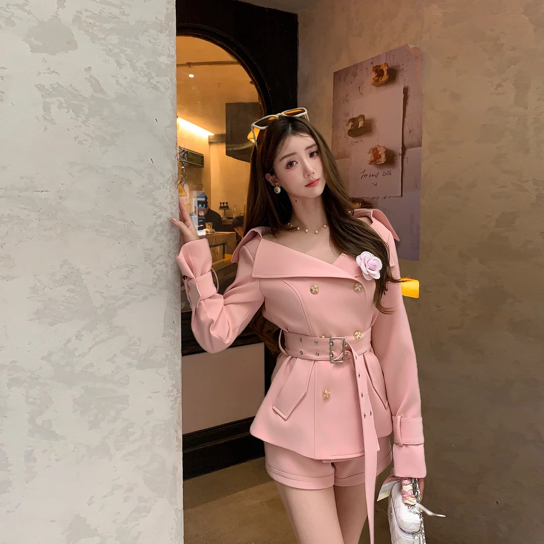 冰冰来了【Miu系女王】设计感经典小香外套短款高腰短裤套装27286