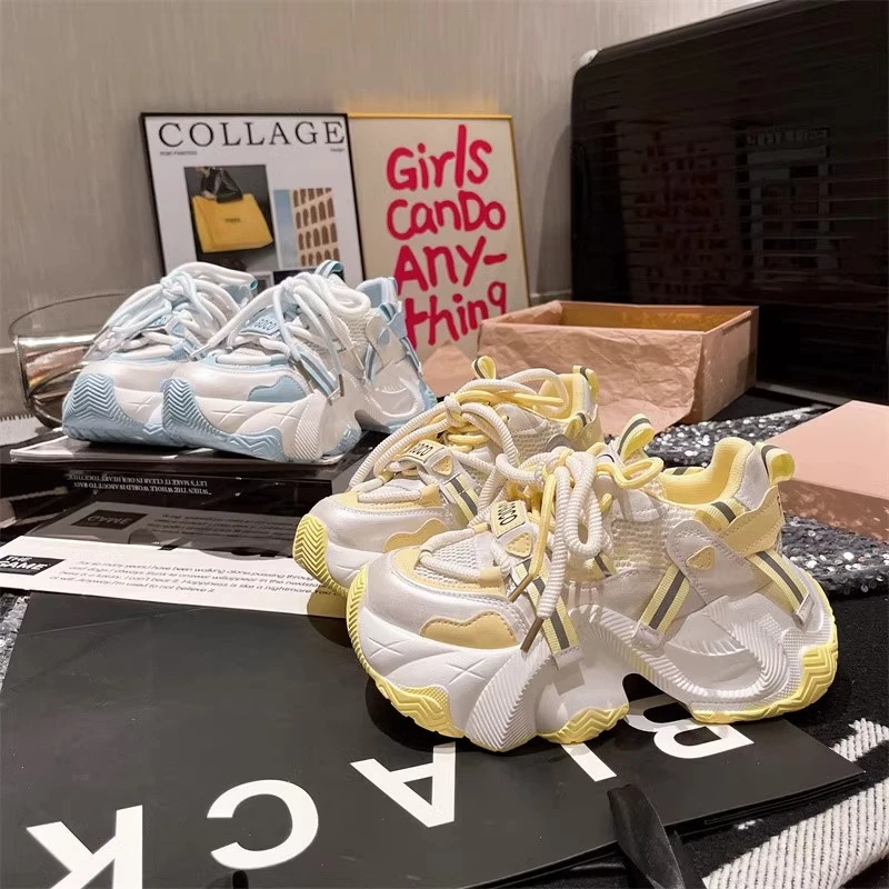 韩版拼色老爹鞋女夏季透网厚底休闲鞋2025新款松糕底书包带运动鞋