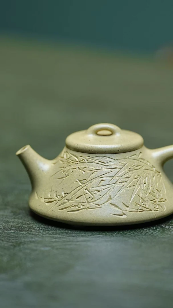 三更有梦|老坛紫砂本绿趣瓢壶本山绿泥140cc茶具泥壶
