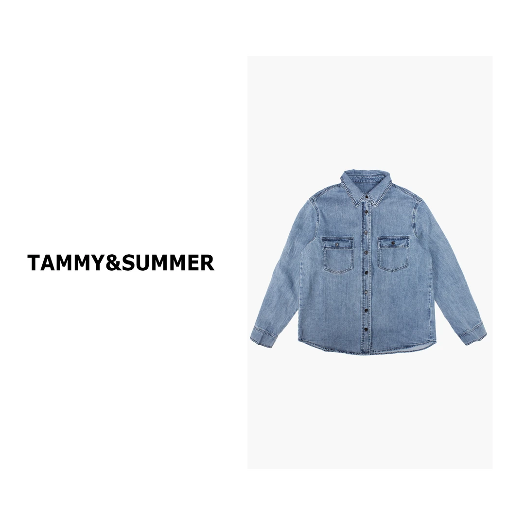 【Tammy&Summer】水洗复古做旧休闲百搭牛仔衬衫时尚气质外套7511