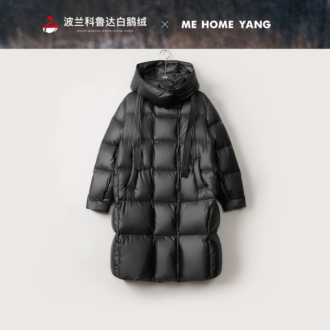 ME【波兰进口科鲁达黑钻飘带及膝系列】白鹅绒中长款羽绒服MEQA4020