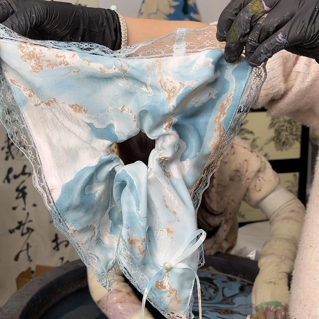 布艺非金属424蕾丝方巾发圈雪落