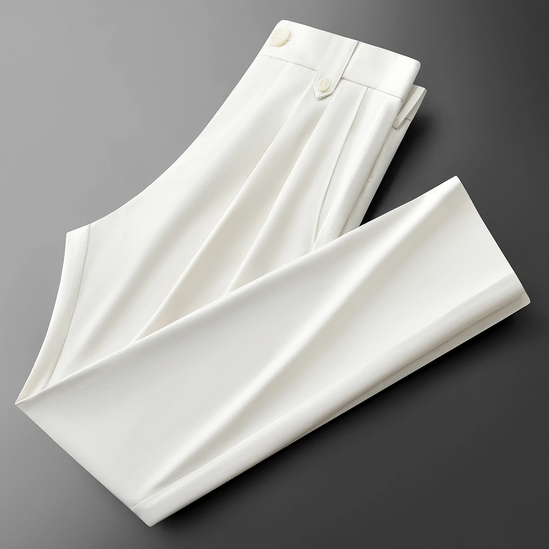 夏季轻奢时尚型男冰丝纯色裤子宽松阔版男士大直筒百搭休闲裤男