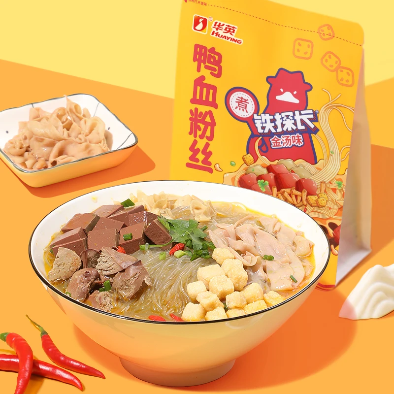 华英鸭血粉丝汤金汤味3袋装免煮冲泡鸭血粉丝209g