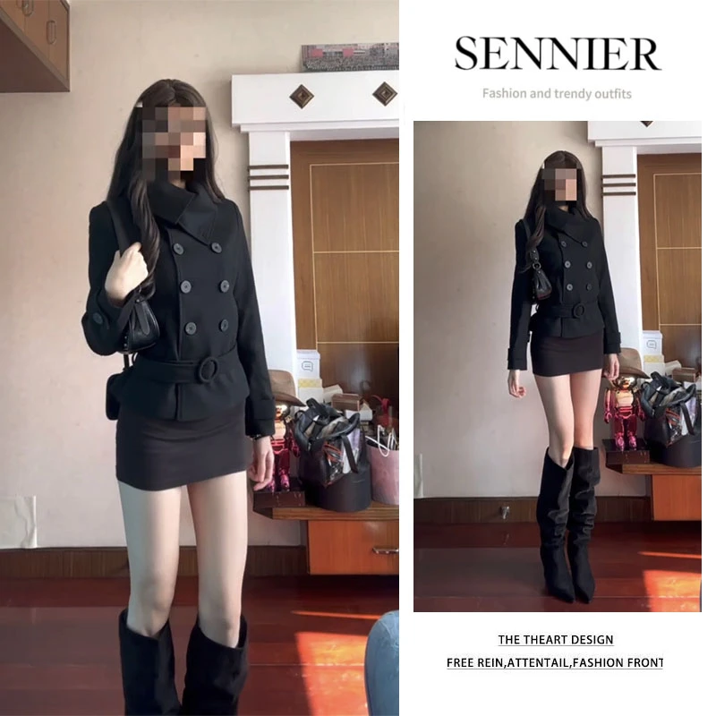 时尚穿搭女2025秋冬新款洋气百搭修身收腰长袖外套显瘦短裙两件套