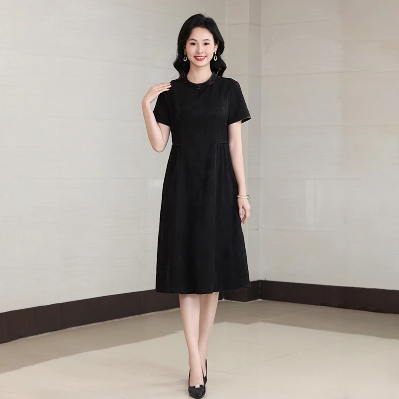 DA25201高端真丝香云纱连衣裙新款专柜正品复古女装连衣裙